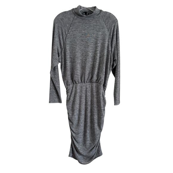 Express Heather Gray Mock Turtleneck Long Sleeve Ruched Knit Dress Size M Basic - Picture 1 of 5